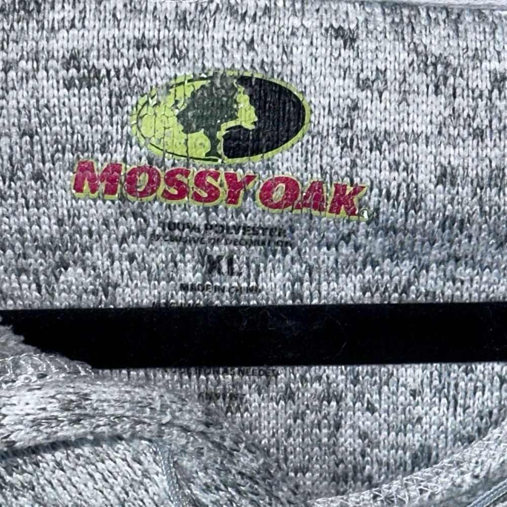 Mossy Oak Mens XL Quarter Zip Pullover Sweater Marled Gray Fleece Lined Logo - Picture 3 of 3